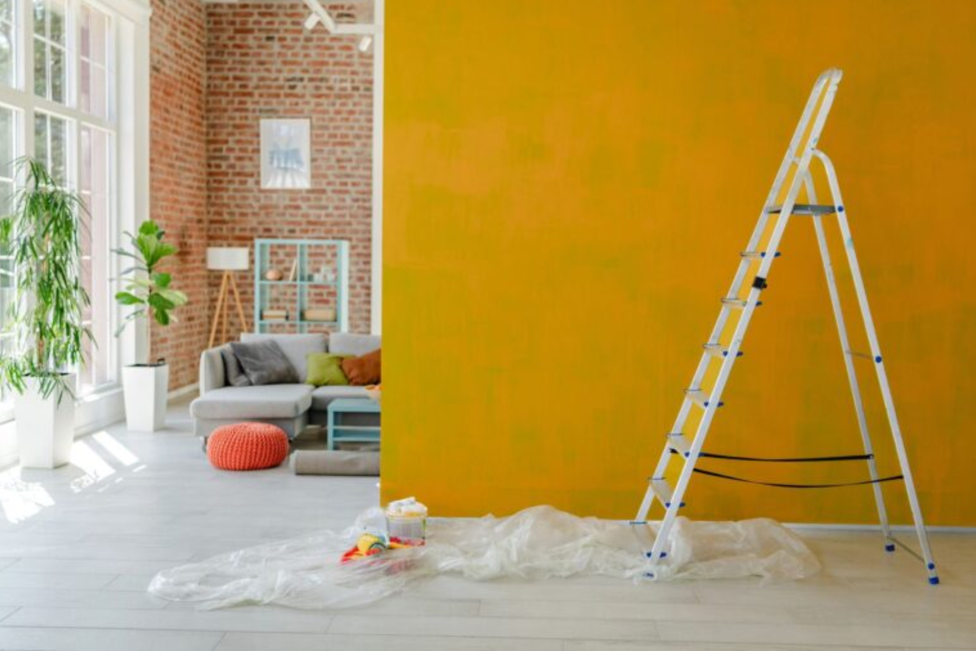 Living room with orange wall